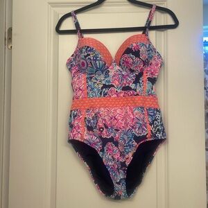 Lily Pulitzer Palma High Tide Navy Turtle Amazement One Piece Swimsuit Size 8